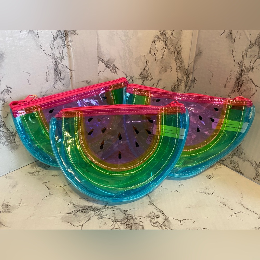 NWT, Claire’s LOT of 3 Clear Colorful Watermelon Slice Pouches Makeup Bag